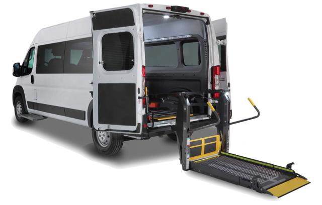 Ram ProMaster van with rear platform lift deployed