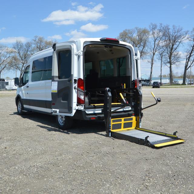 Ford Transit van with rear platform lift deployed